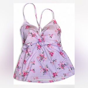 Decree Purple and Pink Checkered Floral swim top(NWT)